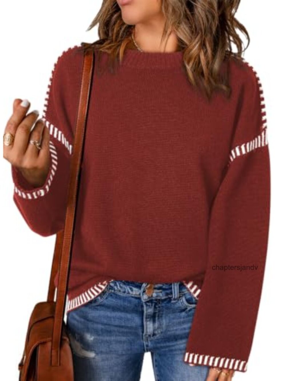Dokotoo Oversized Crewneck Pullover Sweater Cable Knit Ribbed Loose Fit